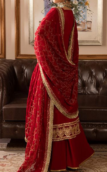 Vs Textile Scarlet Chiffon Suit | Pakistani Embroidered Chiffon Dresses- Image 2
