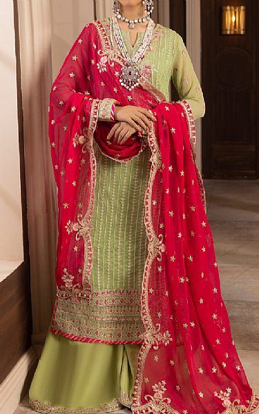Vs Textile Light Olive Chiffon Suit | Pakistani Embroidered Chiffon Dresses- Image 1