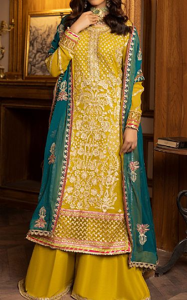 Vs Textile Mustard Chiffon Suit | Pakistani Embroidered Chiffon Dresses- Image 1