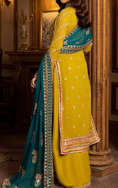 Vs Textile Mustard Chiffon Suit | Pakistani Embroidered Chiffon Dresses- Image 2