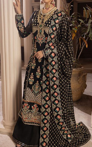 Vs Textile Black Chiffon Suit | Pakistani Embroidered Chiffon Dresses- Image 1