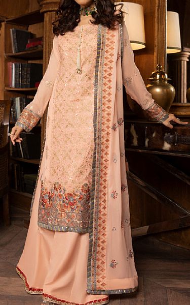 Vs Textile Peach Chiffon Suit | Pakistani Embroidered Chiffon Dresses- Image 1