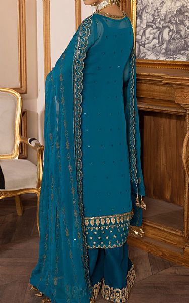 Vs Textile Denim Blue Chiffon Suit | Pakistani Embroidered Chiffon Dresses- Image 2