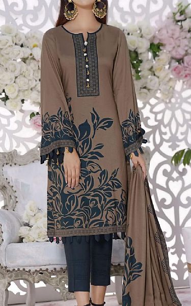 Vs Textile Teal Blue/Taupe Brown Linen Suit | Pakistani Dresses in USA- Image 1