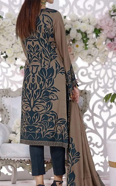 Vs Textile Teal Blue/Taupe Brown Linen Suit | Pakistani Dresses in USA- Image 2