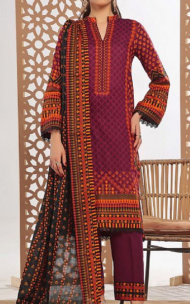 Vs Textile Wine Berry Lawn Suit | Pakistani Lawn Dress in USA- Image 1