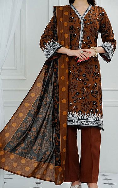 Vs Textile Brown Lawn Suit | Pakistani Lawn Dress in USA- Image 1