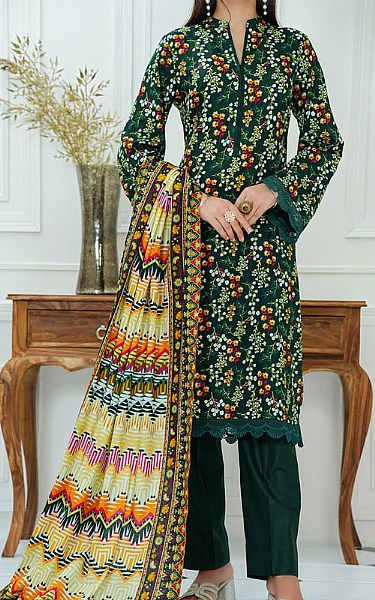Vs Textile Dark Green Lawn Suit | Pakistani Lawn Dress in USA- Image 1