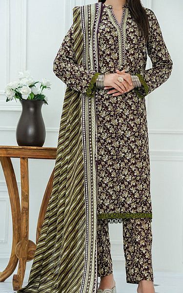 Vs Textile Olive/Purple Lawn Suit | Pakistani Lawn Dress in USA- Image 1