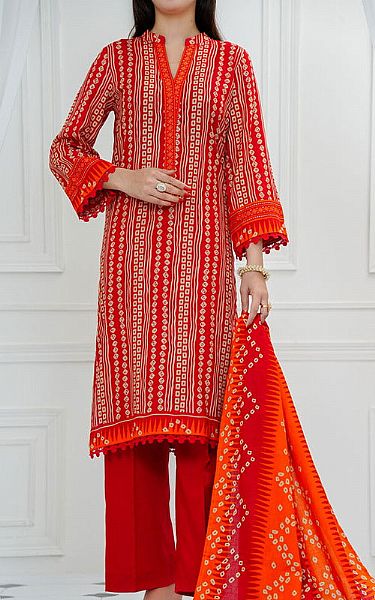 Vs Textile Bright Orange Lawn Suit | Pakistani Lawn Dress in USA- Image 1