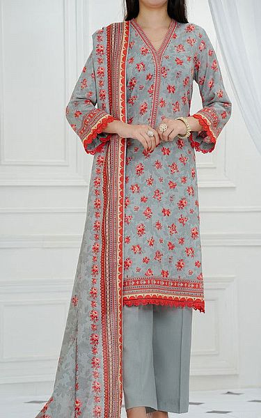 Vs Textile Grey/Rust Lawn Suit | Pakistani Lawn Dress in USA- Image 1