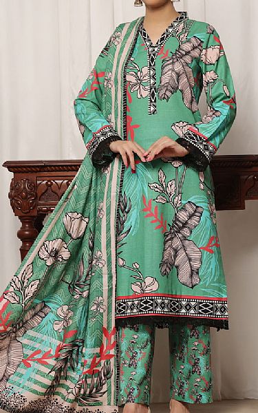 Vs Textile Emerald Green Khaddar Suit | Pakistani Winter Dresses in USA- Image 1