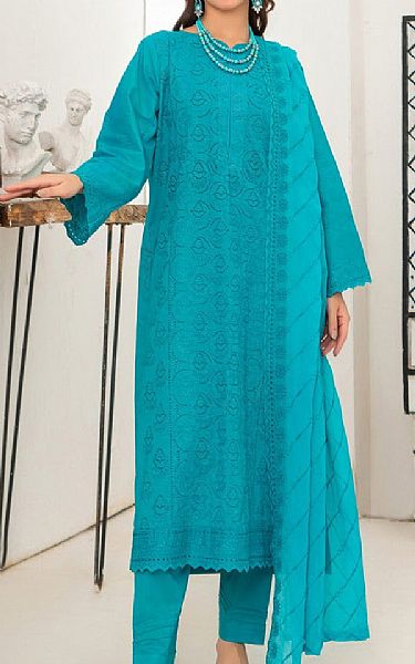 Vs Textile Turquoise Lawn Suit | Pakistani Lawn Dress in USA- Image 1