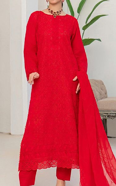 Vs Textile Red Lawn Suit | Pakistani Lawn Dress in USA- Image 1