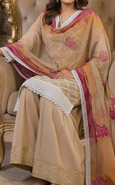 Vs Textile Beige Lawn Suit | Pakistani Lawn Dress in USA- Image 2
