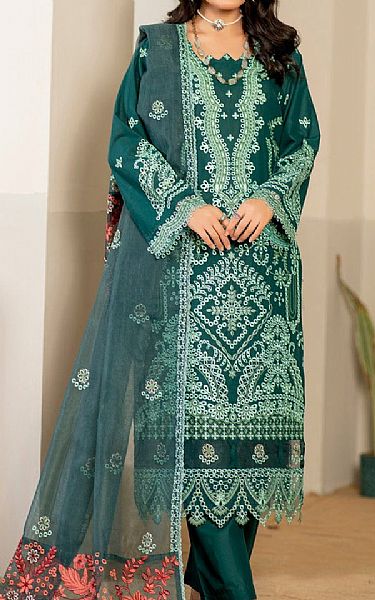 Vs Textile Bottle Green Lawn Suit | Pakistani Lawn Dress in USA- Image 1
