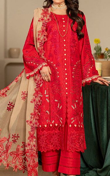 Vs Textile Red Lawn Suit | Pakistani Lawn Dress in USA- Image 1