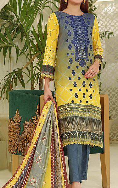 Vs Textile Yellow/Navy Dhanak Suit | Pakistani Winter Dresses- Image 1