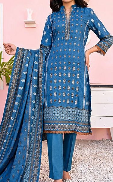 Vs Textile Denim Blue Dhanak Suit | Pakistani Winter Dresses- Image 1