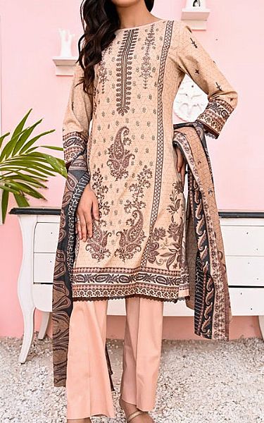 Vs Textile Peach Dhanak Suit | Pakistani Winter Dresses- Image 1