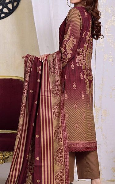Vs Textile Burgundy/Brown Dhanak Suit | Pakistani Winter Dresses- Image 2