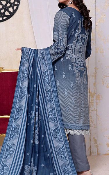 Vs Textile Blue Zodiac/Grey Dhanak Suit | Pakistani Winter Dresses- Image 2