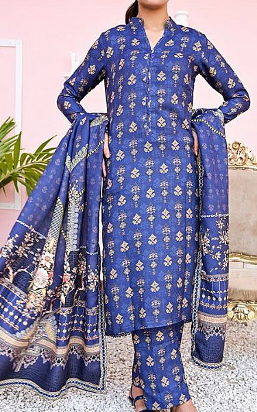 Vs Textile Royal Blue Pashmina Suit | Pakistani Winter Dresses- Image 1