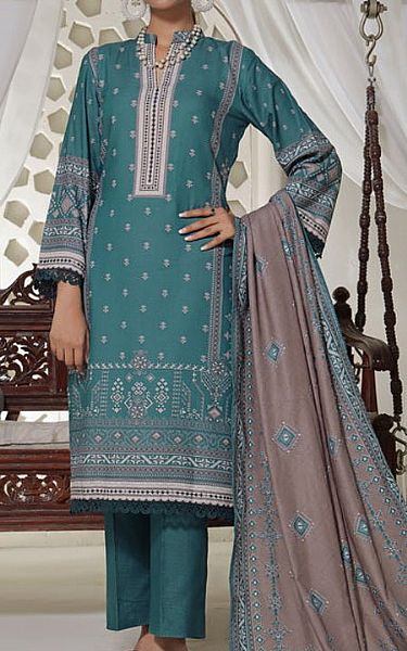 Vs Textile Teal Karandi Suit | Pakistani Winter Dresses- Image 1