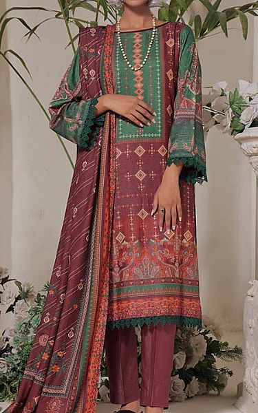 Vs Textile Wine Karandi Suit | Pakistani Winter Dresses- Image 1