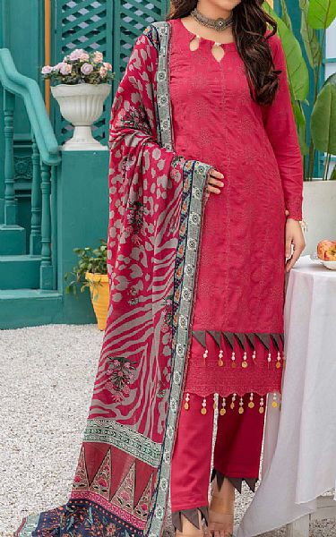 Vs Textile Deep Carmine Linen Suit | Pakistani Winter Dresses- Image 1