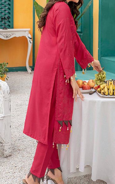 Vs Textile Deep Carmine Linen Suit | Pakistani Winter Dresses- Image 2