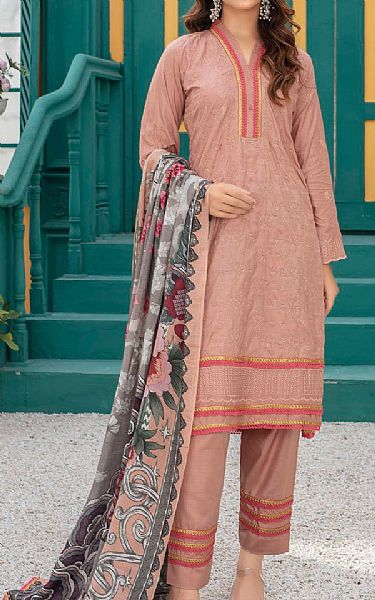 Vs Textile Pinkish Tan Linen Suit | Pakistani Winter Dresses- Image 1