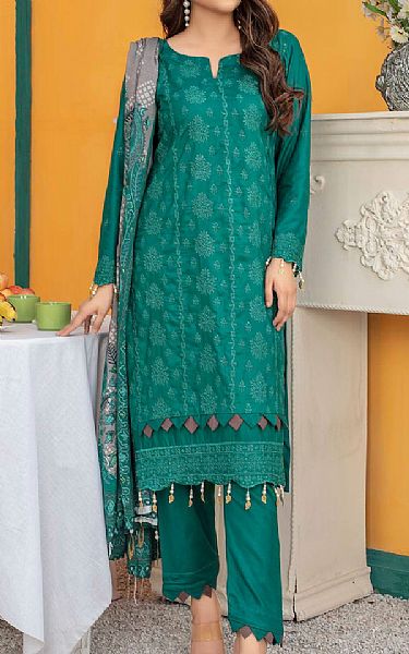 Vs Textile Greenish Blue Linen Suit | Pakistani Winter Dresses- Image 1