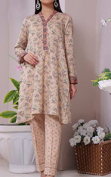 Vs Textile Beige Lawn Suit (2 pcs) | Pakistani Lawn Suits- Image 1