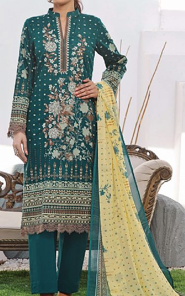 Vs Textile Teal Lawn Suit | Pakistani Lawn Dress in USA- Image 1