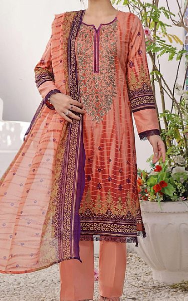 Vs Textile Peach Lawn Suit | Pakistani Lawn Dress in USA- Image 1