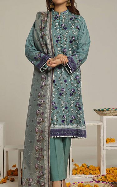 Vs Textile Greyish Teal Lawn Suit | Pakistani Lawn Suits- Image 1