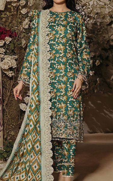 Vs Textile Emerald Green Lawn Suit | Pakistani Lawn Suits- Image 1