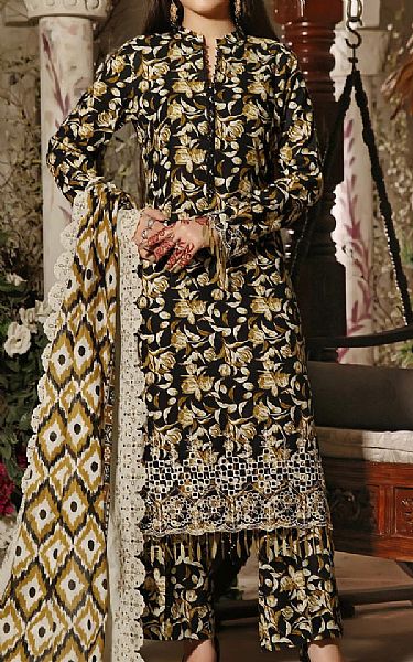Vs Textile Black/Golden Lawn Suit | Pakistani Lawn Suits- Image 1