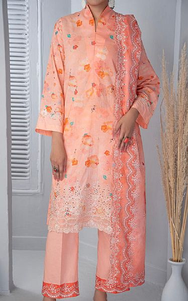 Vs Textile Peach Lawn Suit | Pakistani Lawn Dress in USA- Image 1