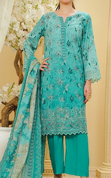 Vs Textile Teal Lawn Suit | Pakistani Lawn Dress in USA- Image 1