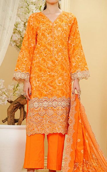 Vs Textile Safety Orange Lawn Suit | Pakistani Lawn Dress in USA- Image 1