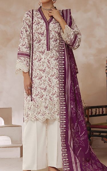 Vs Textile Off White/Egg Plant Lawn Suit | Pakistani Lawn Dress in USA- Image 1