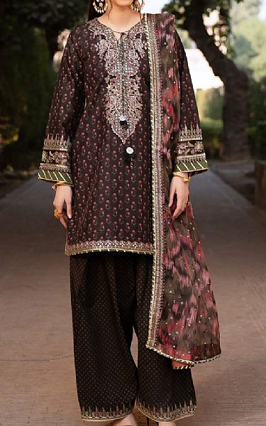 Xenia Black Raw Silk Suit | Pakistani Embroidered Chiffon Dresses USA- Image 1