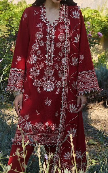 Zaha Torch Red Khaddar Suit | Pakistani Winter Dresses in USA- Image 2