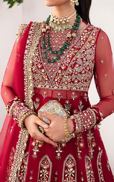 Zaha Red Organza Suit | Pakistani Embroidered Chiffon Dresses- Image 2