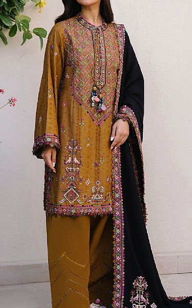 Zaha Olive Jacquard Suit | Pakistani Winter Dresses in USA- Image 1
