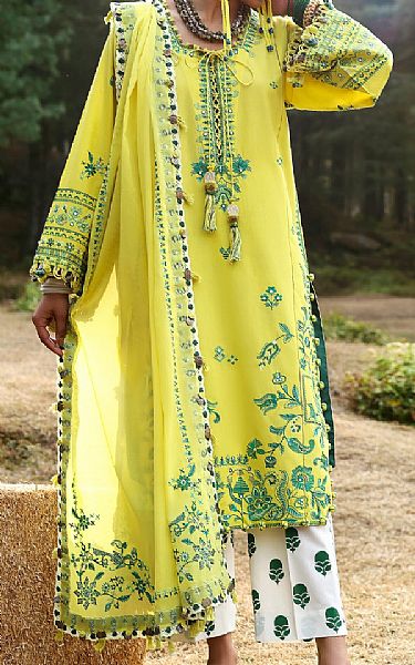 Zaha Lime Yellow Lawn Suit | Pakistani Lawn Dress in USA- Image 1