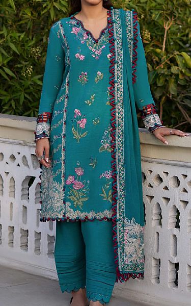 Zaha Deep Aqua Khaddar Suit | Pakistani Winter Dresses- Image 1