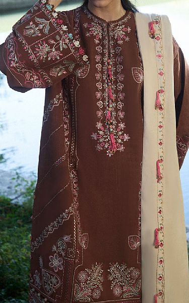 Zaha English Walnut Jacquard Suit | Pakistani Winter Dresses in USA- Image 2